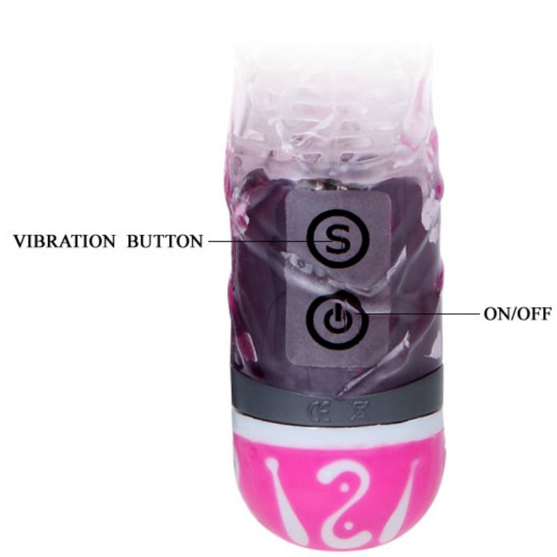 Close-up do Vibrador Coelho BAILE Multivelocidade rosa com 10 modos de vibração.