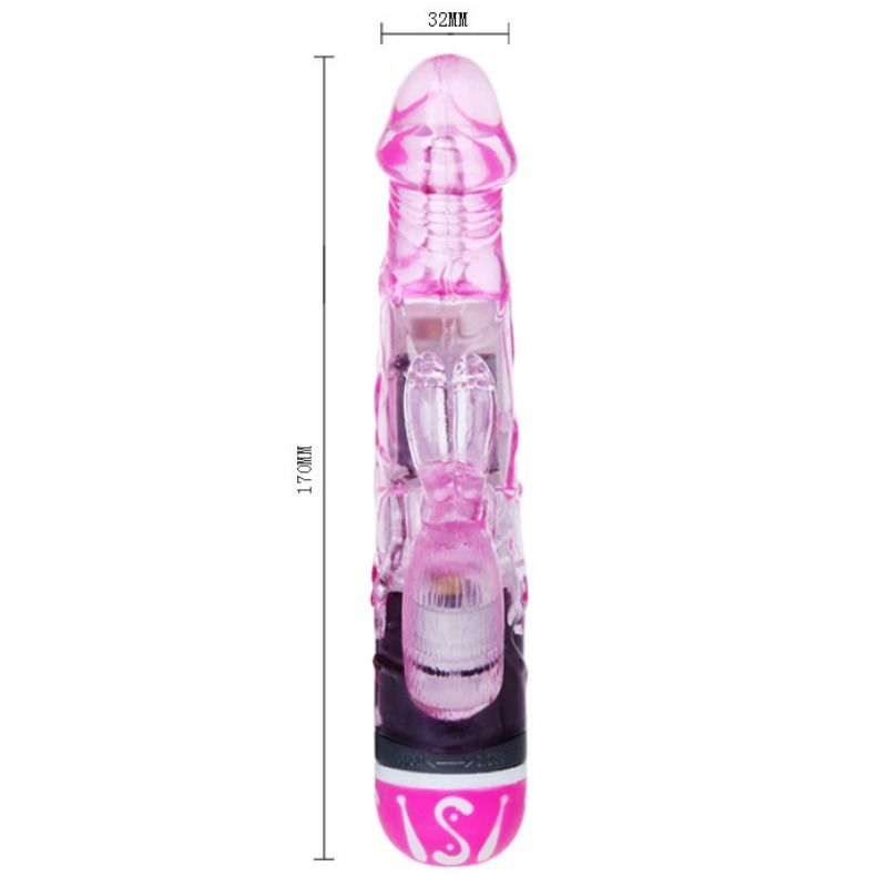 Close-up do Vibrador Coelho BAILE Multivelocidade rosa com 10 modos de vibração.