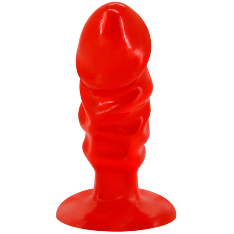 Plug anal unissexo BAILE com ventosa vermelha, mostrando seu design macio e ergonômico