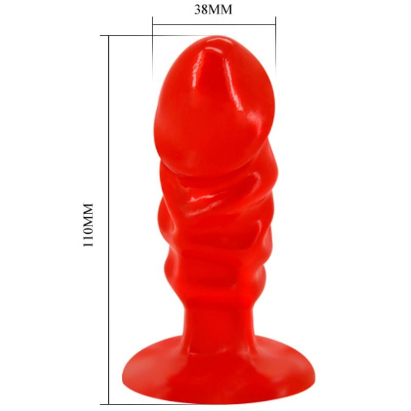 Plug anal unissexo BAILE com ventosa vermelha, mostrando seu design macio e ergonômico