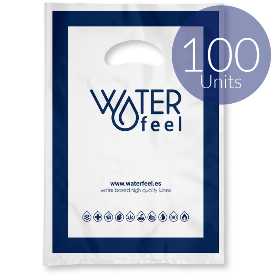 Sacos plásticos WATERFEEL 25x35cm para embalagem discreta e higiene.