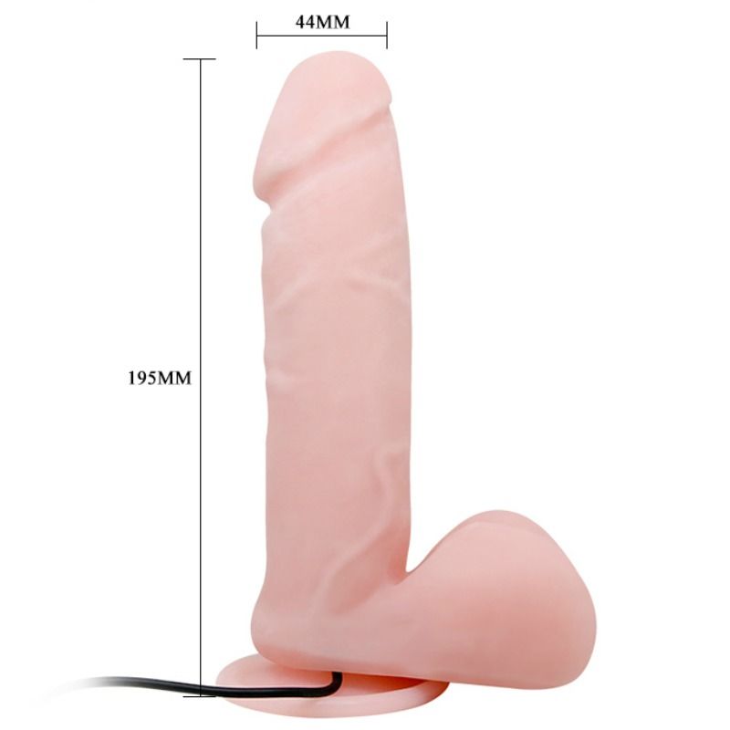 Vibrador realista BAILE Oliver com função de rotação e ventosa, mostrando detalhes da textura e forma.