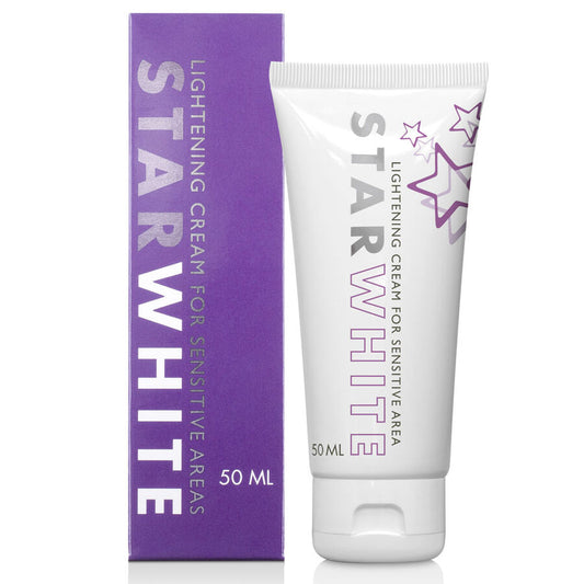 COBECO Creme Clareador Star White 50ml para Zonas Íntimas, com embalagem e detalhes do produto.