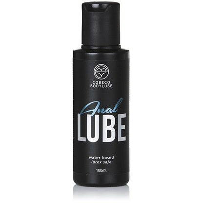 Frasco de COBECO Lubrificante Anal Base Água 100ml, ideal para conforto e prazer íntimo.