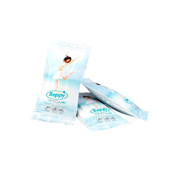 Embalagem dos tampões BEPPY Soft Comfort Wet 2UNITS para higiene menstrual discreta.