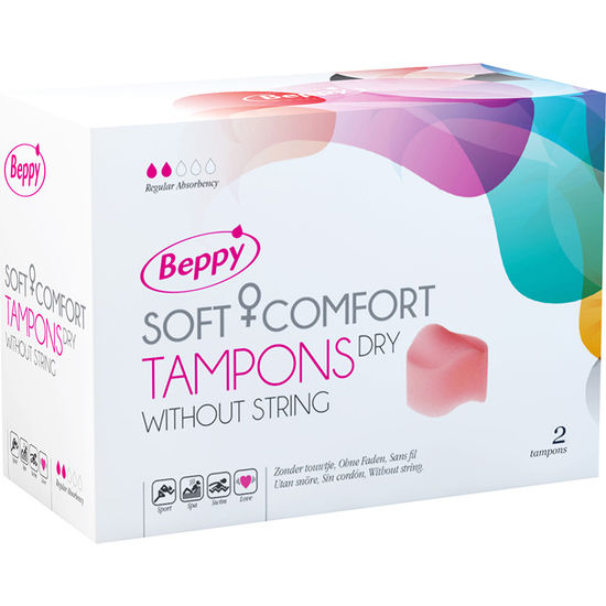 Close-up dos Tampões Menstruais Beppy Soft-Comfort Sem Fio, mostrando a sua textura suave e formato ergonómico para máximo conforto.