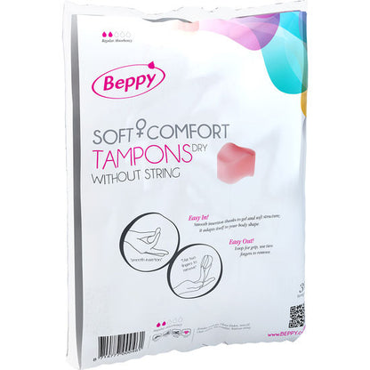 Embalagem de BEPPY Tampões SOFT-COMFORT SECO 30 Unidades, mostrando o produto e detalhes.