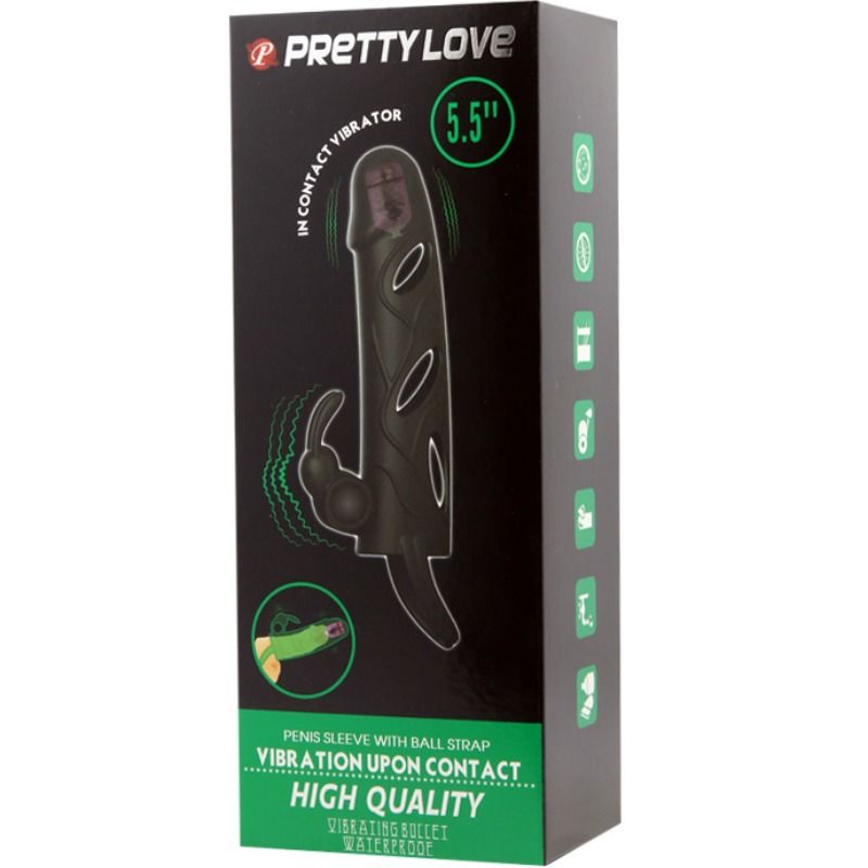 Close-up of the PRETTY LOVE Capa de Silicone Vibratória 14 CM showing its texture and features for enhanced pleasure.