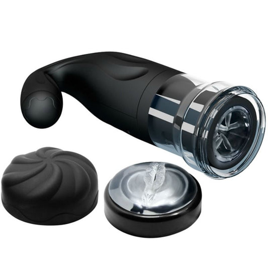 Pretty Love Masturbador Masculino Recarregável Multifunções com detalhe da câmara interna e controles.