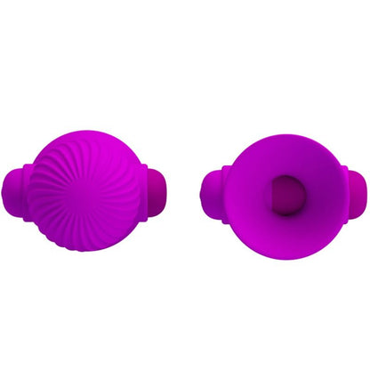 Close-up dos Estimuladores de Mamilo Vibratórios PRETTY LOVE, mostrando o design ergonómico e o material de silicone.