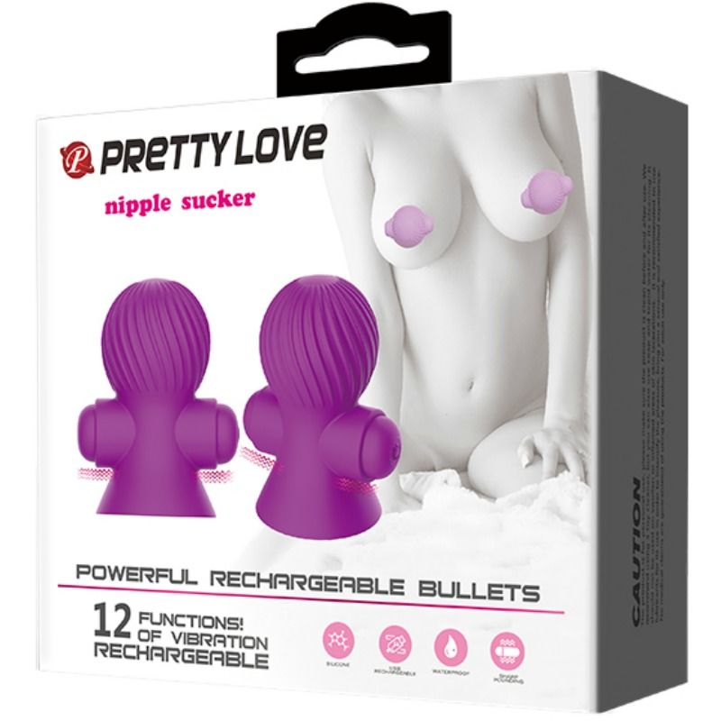 Close-up dos Estimuladores de Mamilo Vibratórios PRETTY LOVE, mostrando o design ergonómico e o material de silicone.