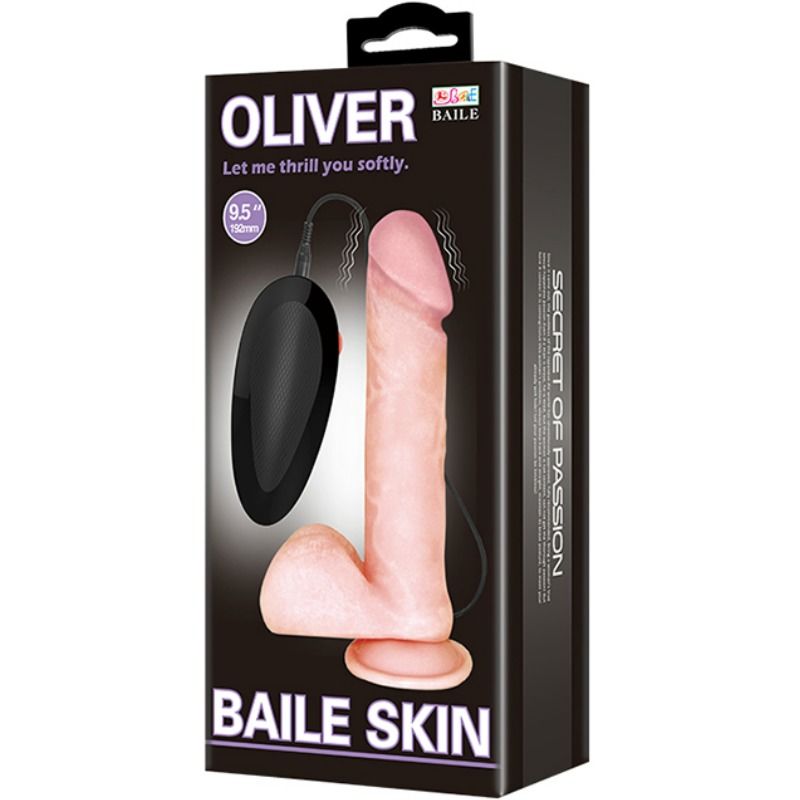 Close-up do Dildo Realístico Baile Oliver com Vibração, mostrando sua textura e características.