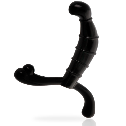 Close-up do massageador anal de próstata ADDICTED TOYS preto, mostrando seu design ergonómico e material TPR.