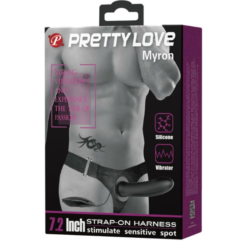 PRETTY LOVE Myron Strap-On com Vibração e Dildo Oco, mostrando detalhes e textura