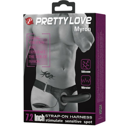 PRETTY LOVE Myron Strap-On com Vibração e Dildo Oco, mostrando detalhes e textura
