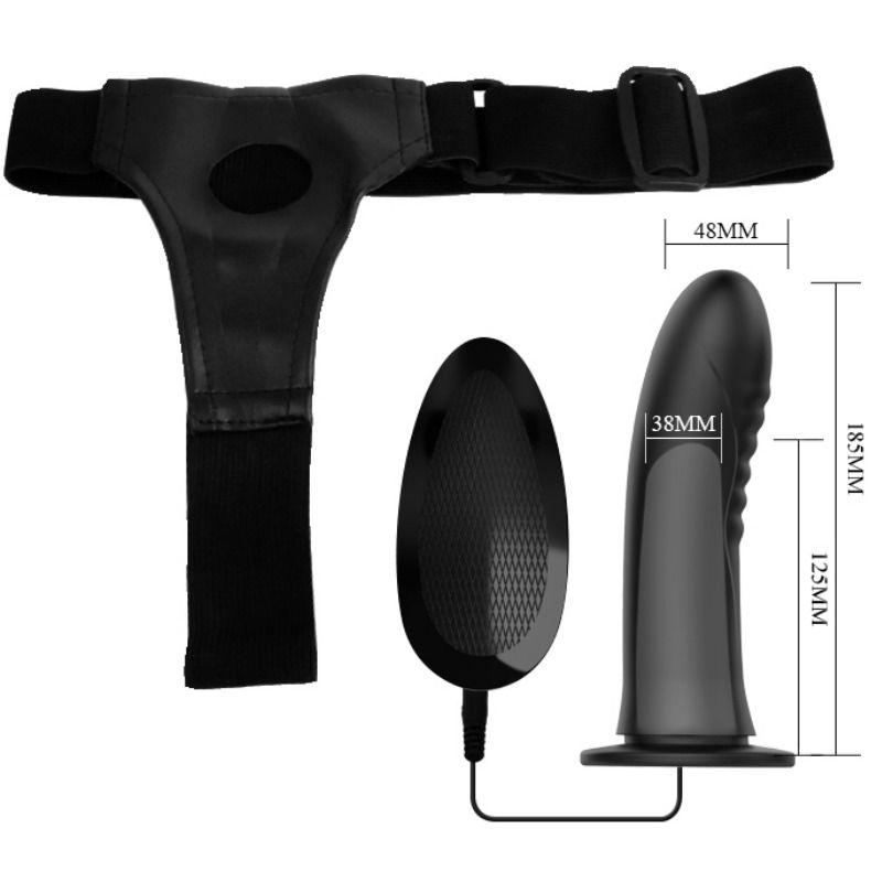 PRETTY LOVE Myron Strap-On com Vibração e Dildo Oco, mostrando detalhes e textura