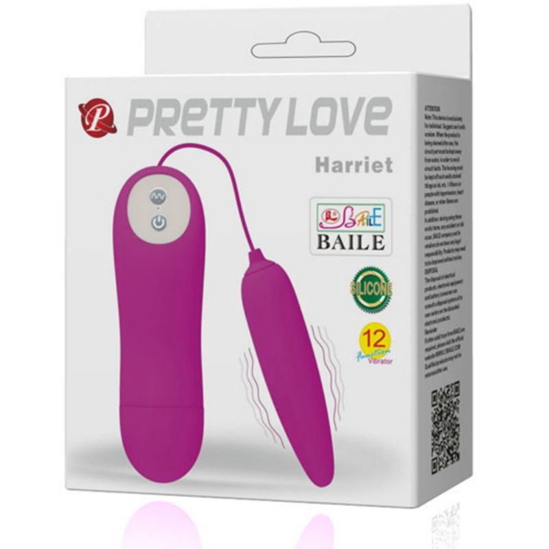 PRETTY LOVE Massageador Estimulador Harriet - Ovo vibratório de silicone supermacio com 12 funções.