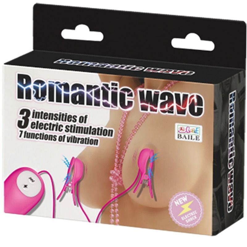 Pinças para mamilos vibratórias com eletrochoque fúcsia BAILE, close-up do design ajustável e vibrador
