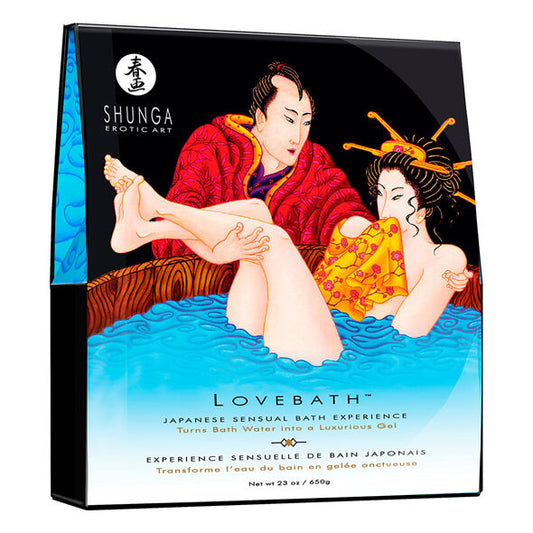 Embalagem do SHUNGA Banho de Amor Oceano, exibindo o produto e seus detalhes para uma experiência sensual.