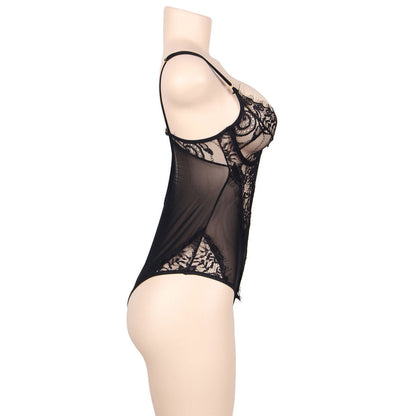 Ursinho de lingerie Subblime Queen Plus com renda floral e peluche preta