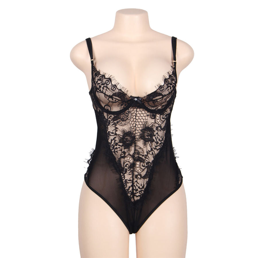 Ursinho de lingerie Subblime Queen Plus com renda floral e peluche preta