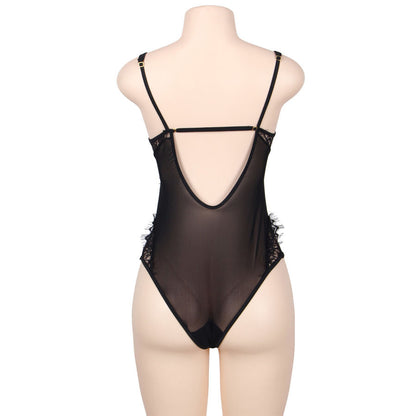 Ursinho de lingerie Subblime Queen Plus com renda floral e peluche preta