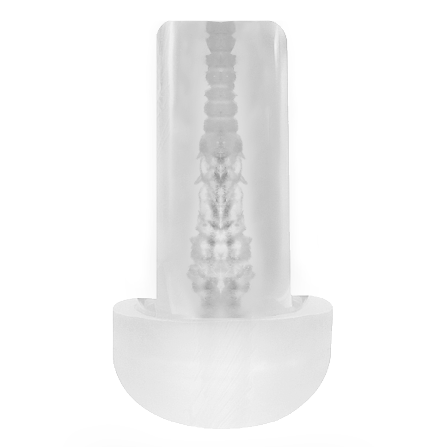 Close-up of the PUMP ADDICTED Masturbador com Manga Transparente Tamanho G showing its realistic texture and transparent design.