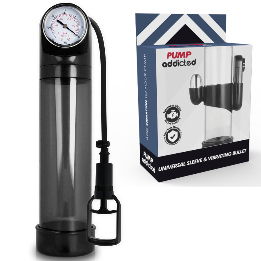 PUMP ADDICTED Bomba de Vácuo Peniana RX9 com Vibrador, exibindo design e funcionalidades.