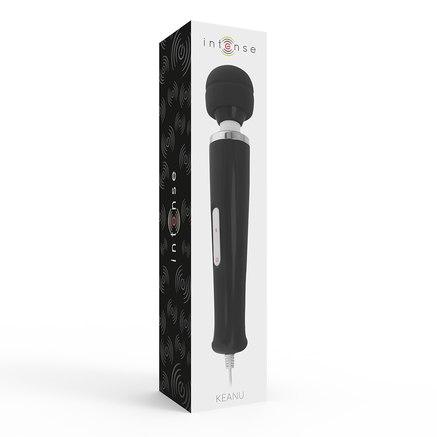 INTENSE Massagador Wand Keanu Vibrador, mostrando seu design ergonómico e cabeça de silicone flexível.
