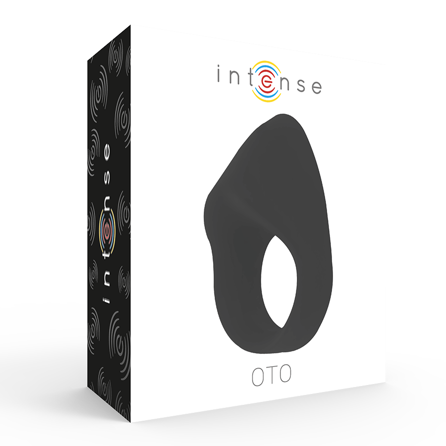 Close-up do INTENSE Anel Vibrador Recarregável OTO Preto, destacando o seu design ergonómico e material de silicone suave.