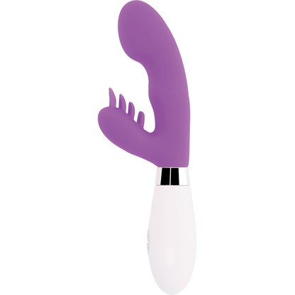 Close-up do Vibrador de Coelho GLOSSY Elvis Roxo, destacando o design ergonómico de silicone e o estimulador.