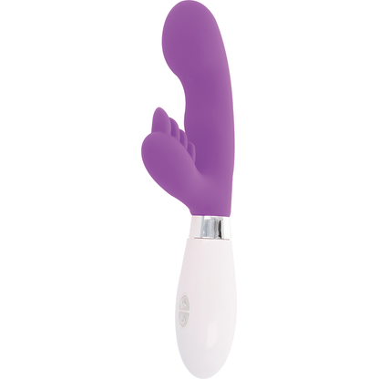 Close-up do Vibrador de Coelho GLOSSY Elvis Roxo, destacando o design ergonómico de silicone e o estimulador.