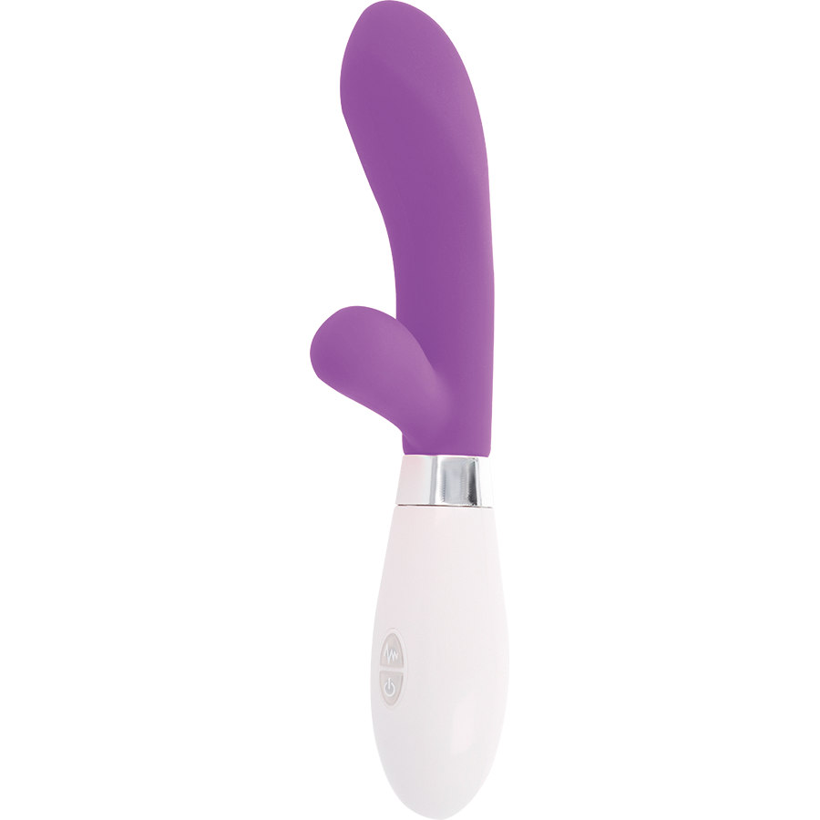Close-up of the GLOSSY Massageador Coelho Jackson Roxo, highlighting its silicone texture and design for G-spot stimulation.