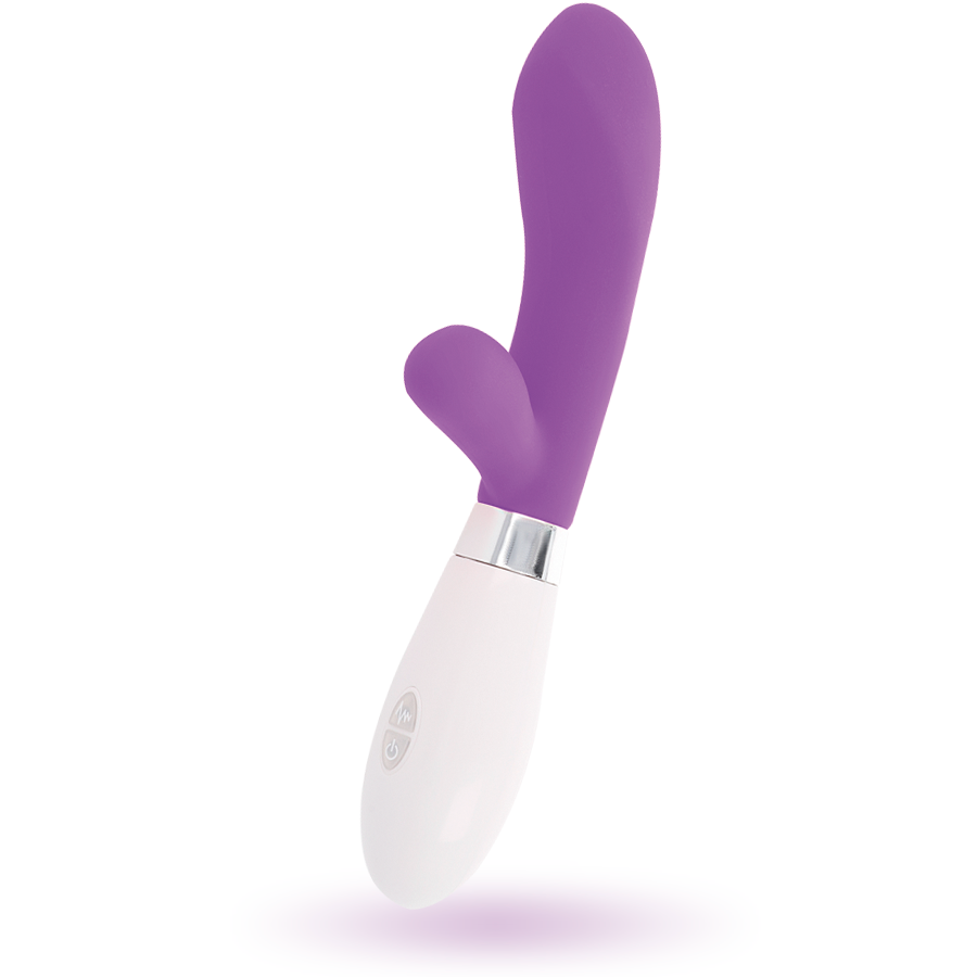 Close-up of the GLOSSY Massageador Coelho Jackson Roxo, highlighting its silicone texture and design for G-spot stimulation.