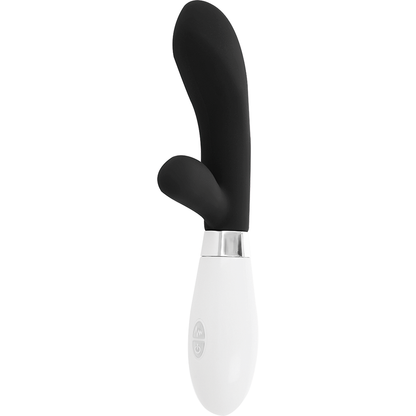 Vibrador Glossy Jackson Coelho Preto de silicone com estimulador clitoriano e motor duplo