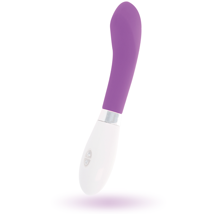 GLOSSY Vibrador John Curvo Roxo, mostrando seu design ergonómico e cor vibrante.