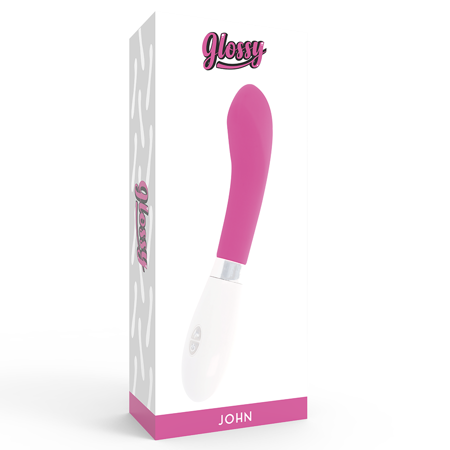 Vibrador Curvo GLOSSY John Rosa em silicone com design ergonómico