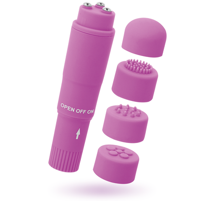 Close-up of the GLOSSY Mini Vibrador Kurt Roxo showing its sleek design and interchangeable heads.