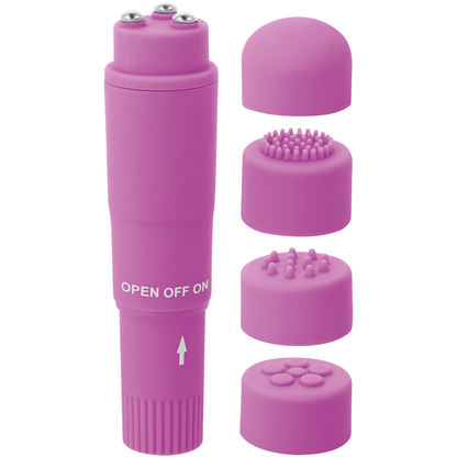 Close-up of the GLOSSY Mini Vibrador Kurt Roxo showing its sleek design and interchangeable heads.