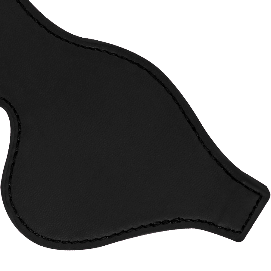 Máscara de Olhos Darkness preta em PVC para jogos sensoriais e BDSM, com faixa elástica ajustável.