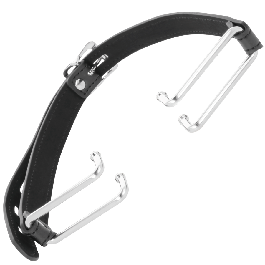 Mordaça Darkness com Gancho em Couro Ajustável, ideal para jogos BDSM e submissão.