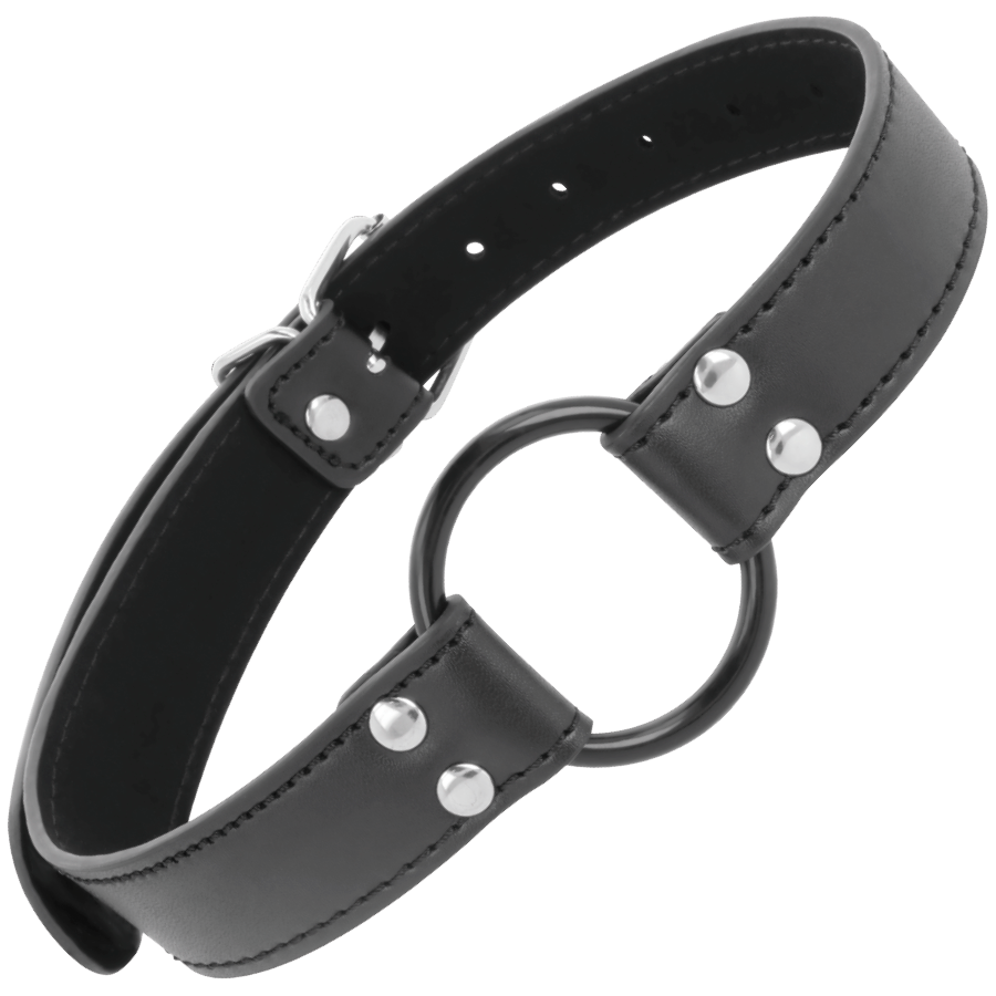Mordaça com Anel Darkness 3.6cm para BDSM, em couro de alta qualidade