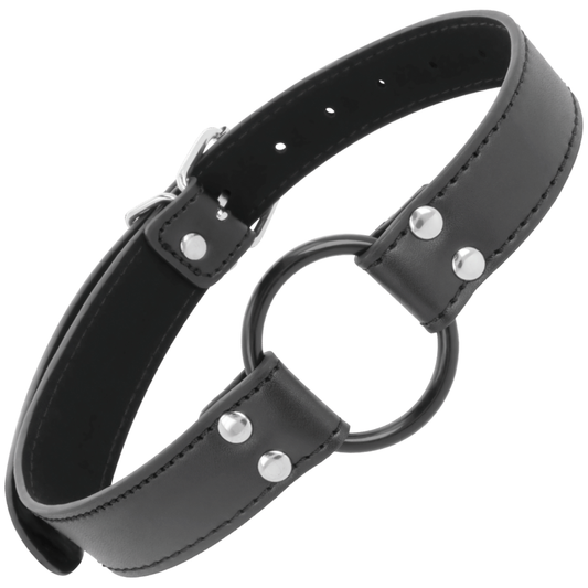Mordaça com Anel Darkness 3.6cm para BDSM, em couro de alta qualidade