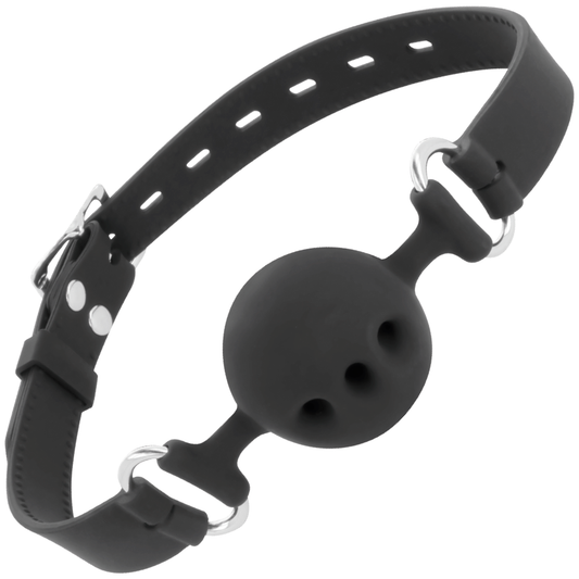 Mordaça respirável de silicone preta DARKNESS com tiras ajustáveis para BDSM