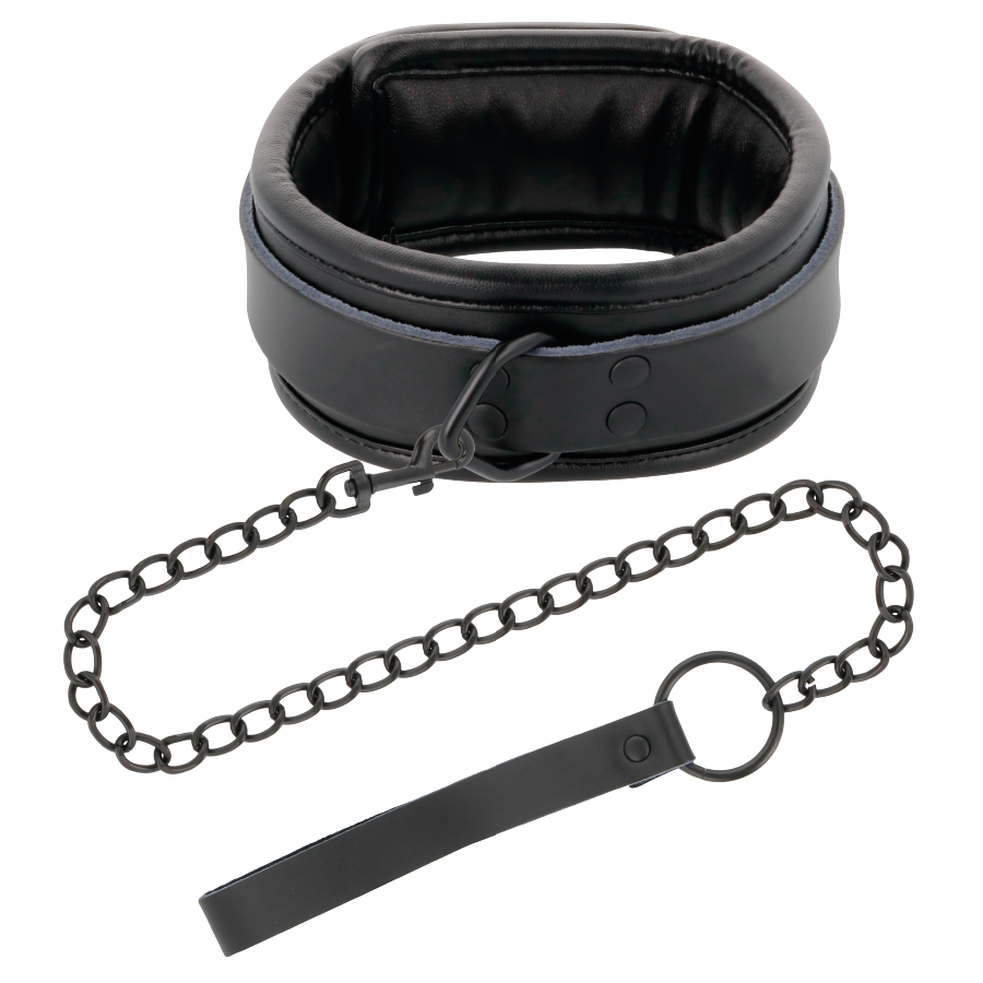 Darkness Conjunto Algemas e Coleira Ajustáveis em Couro Preto