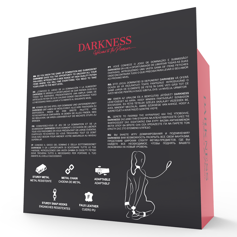 Darkness Conjunto Algemas e Coleira Ajustáveis em Couro Preto