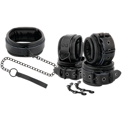 Darkness Conjunto Algemas e Coleira Ajustáveis em Couro Preto
