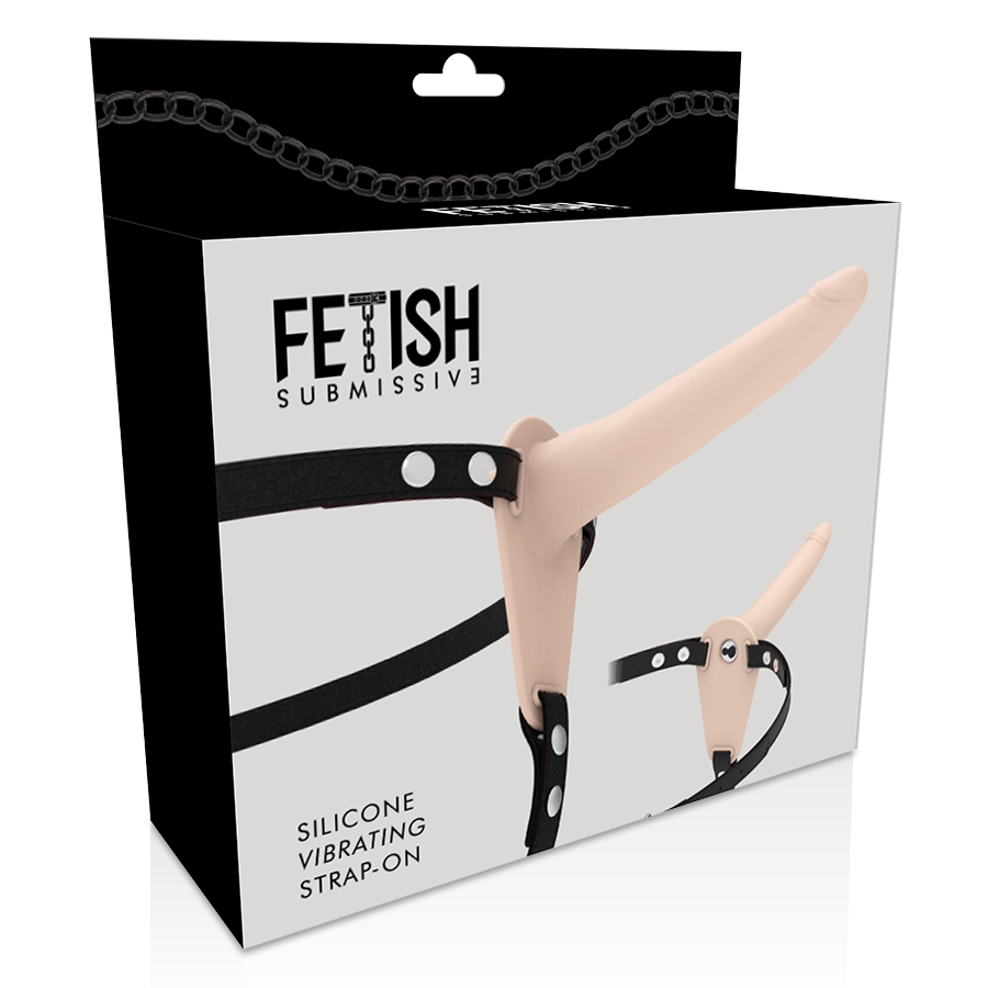 Vibrador com Arnês Fetish Submissive de silicone realista 15 cm, pronto para uso e prazer.