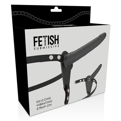 Close-up do Arnês com Vibrador Fetish Submissive de Silicone Preto, mostrando detalhes do design e textura.