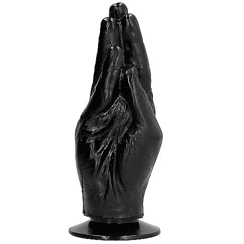Close-up do ALL BLACK Dildo de Fisting Anatómico de 21 cm, preto, mostrando a sua forma ergonómica e superfície lisa para exploração anal.